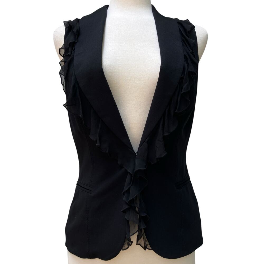 Y2K Cache Vest NWT Sz‎ 6 Black Silk Ruffle V Neck Whimsigoth Dark Romantic 90s - Picture 3 of 11